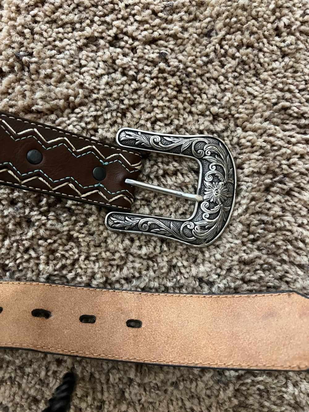 Ariat Western Tooled Leather Belt with Turquoise - Picture 4 of 6